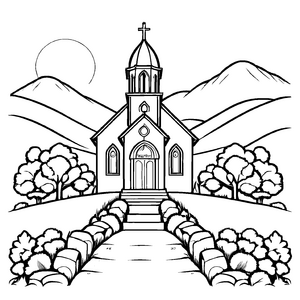 Detailreiches Kirchen-Bastelmotiv für kreative Momente