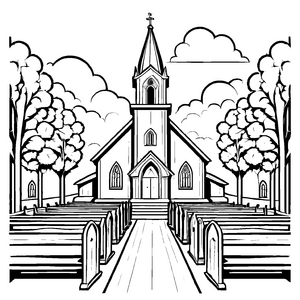 Detailreiche Kirchen-Ausmalvorlage für kleine Künstler