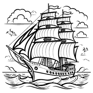 Kindgerechte Segelschiff-Ausmalvorlage für kreative Kids