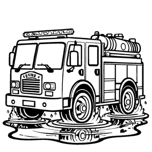 Verspieltes Feuerwehrautos-Ausmalbild für Groß und Klein