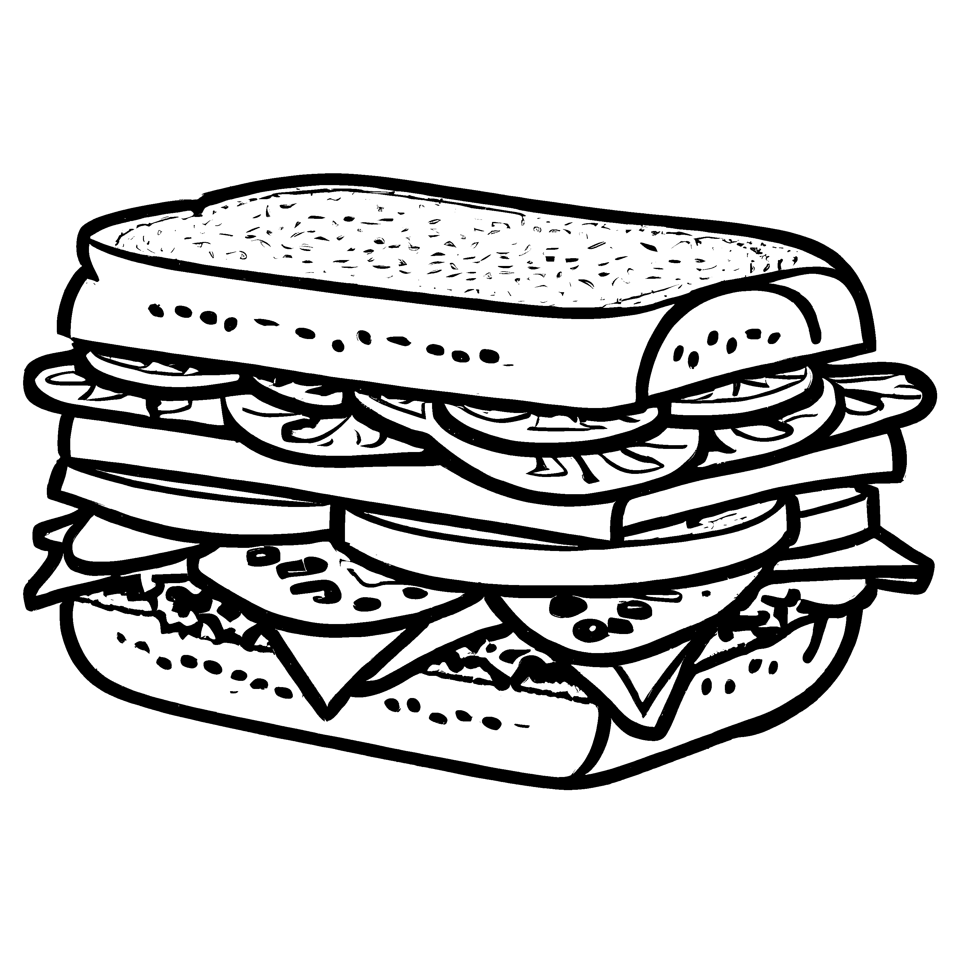 Witzige Sandwiches-Ausmalvorlage für kreative Malstunden