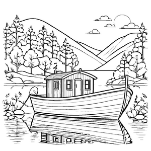 Wunderschönes Hausboot-Bastelmotiv für den Bastelspaß