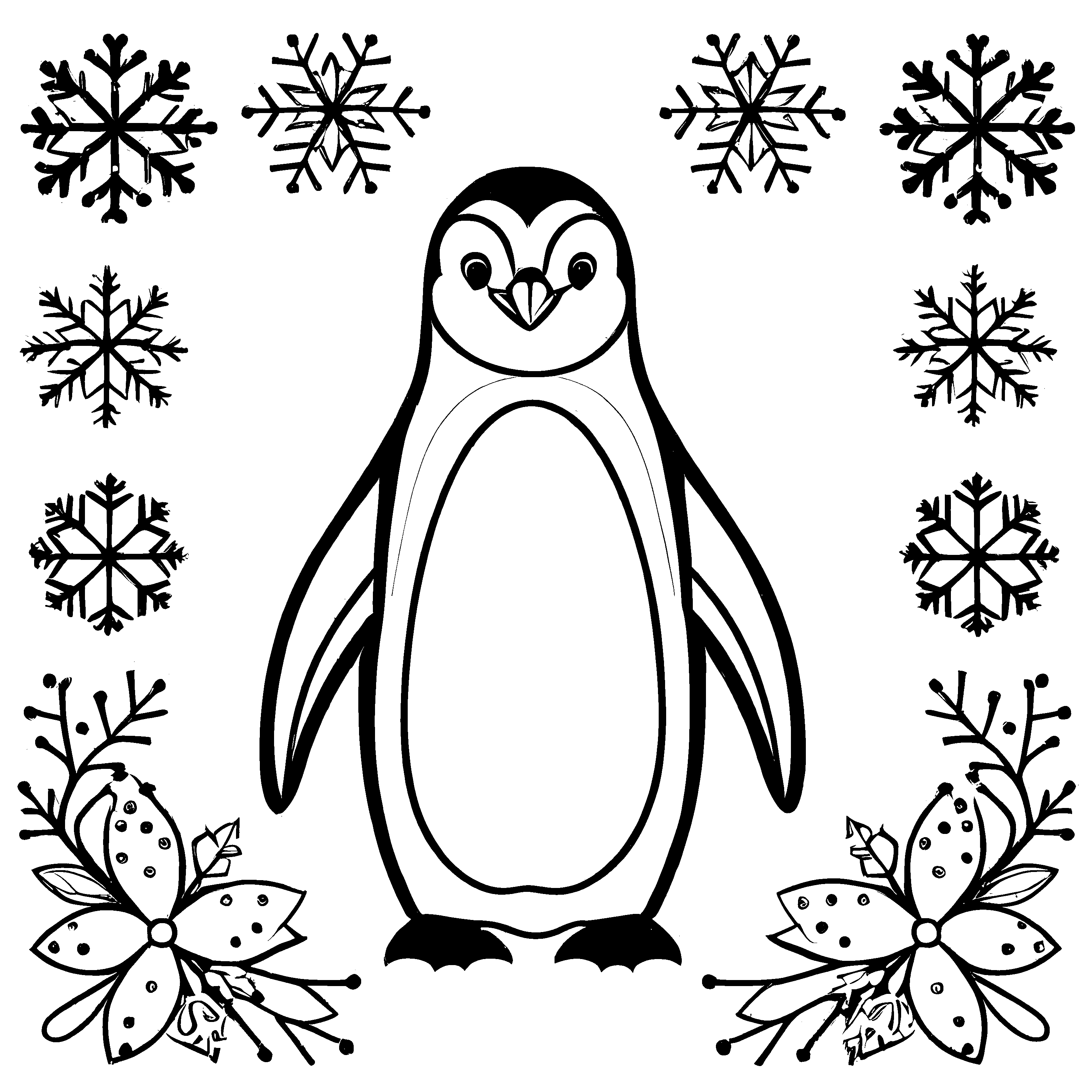 Liebevolles Pinguine-Malbild zum kreativen Gestalten