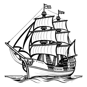 Fantastische Segelschiff-Malvorlage für Groß und Klein