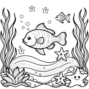 Tolle Fische-Malvorlage zum kreativen Gestalten