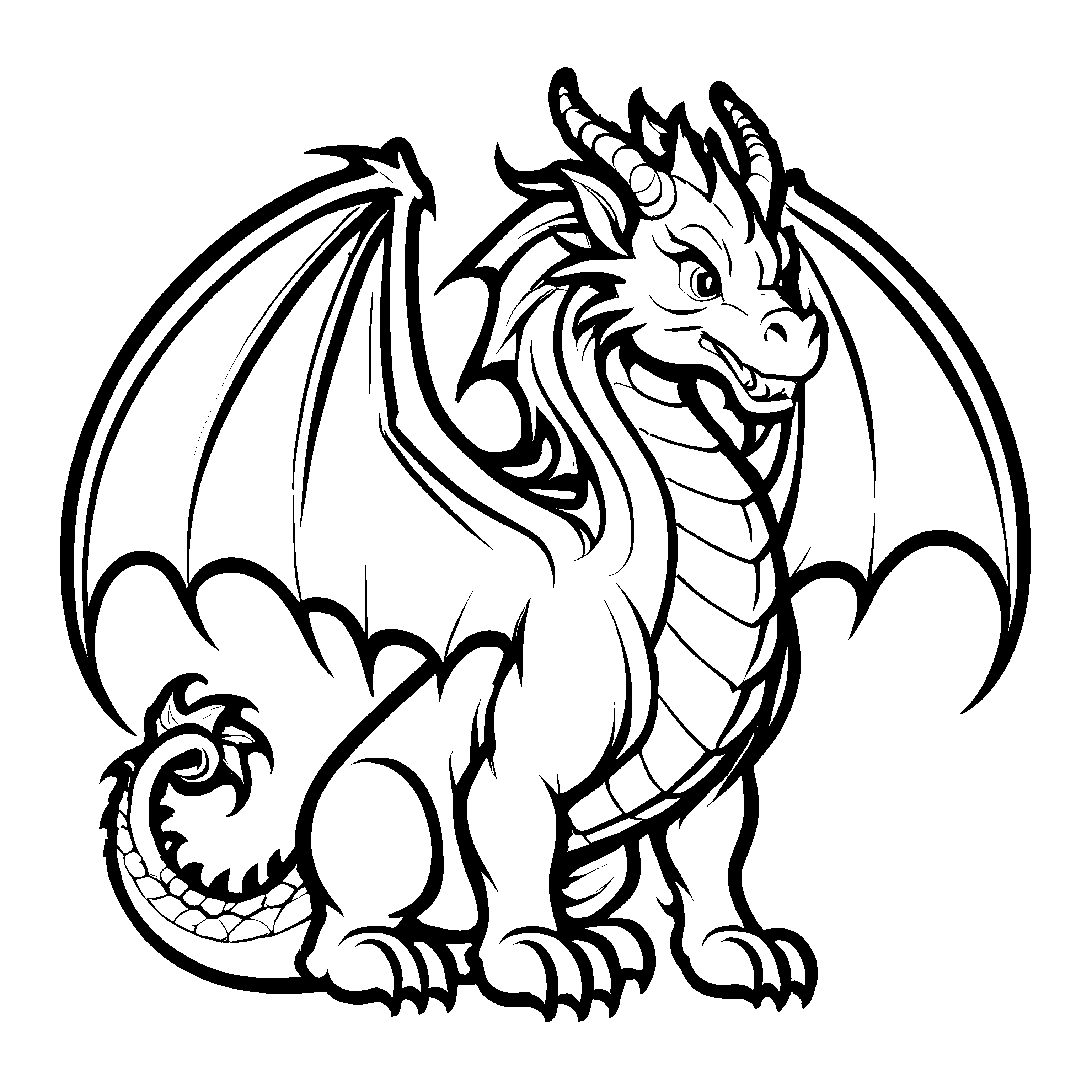 Fantastische Drachen-Malvorlage zum fantasievollen Ausmalen