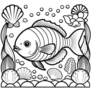 Witziges Fische-Ausmalbild zum fantasievollen Ausmalen