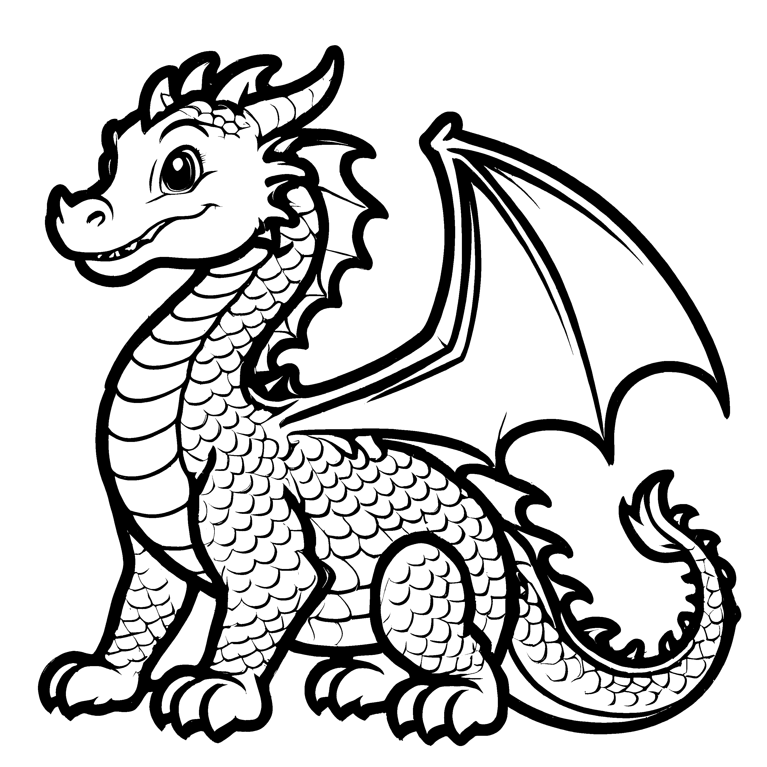 Märchenhaftes Drachen-Ausmalbild zum fantasievollen Ausmalen