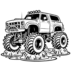 Buntes Monstertrucks-Ausmalbild zum fantasievollen Ausmalen
