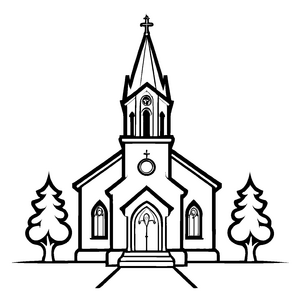 Verspielte Kirchen-Malvorlage zum Ausmalen