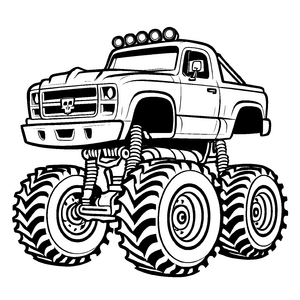 Kreative Monstertrucks-Malvorlage zum künstlerischen Entfalten