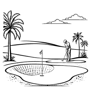 Niedliches Golf-Ausmalbild zum Entdecken und Gestalten