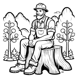 Farbenfrohe Holzfäller-Malvorlage für spannende Malzeit