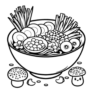 Farbenfrohe Ramen-Ausmalvorlage für die ganze Familie