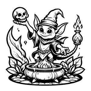 Niedliches Goblins-Ausmalbild zum Entdecken und Gestalten