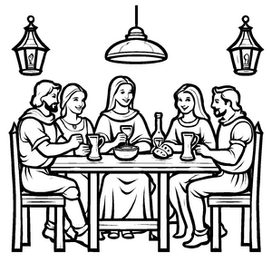 Märchenhaftes Tavernen-Ausmalbild für die ganze Familie