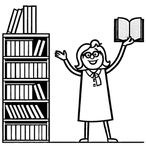 Witziges Bibliothekare-Malbild zum künstlerischen Entfalten