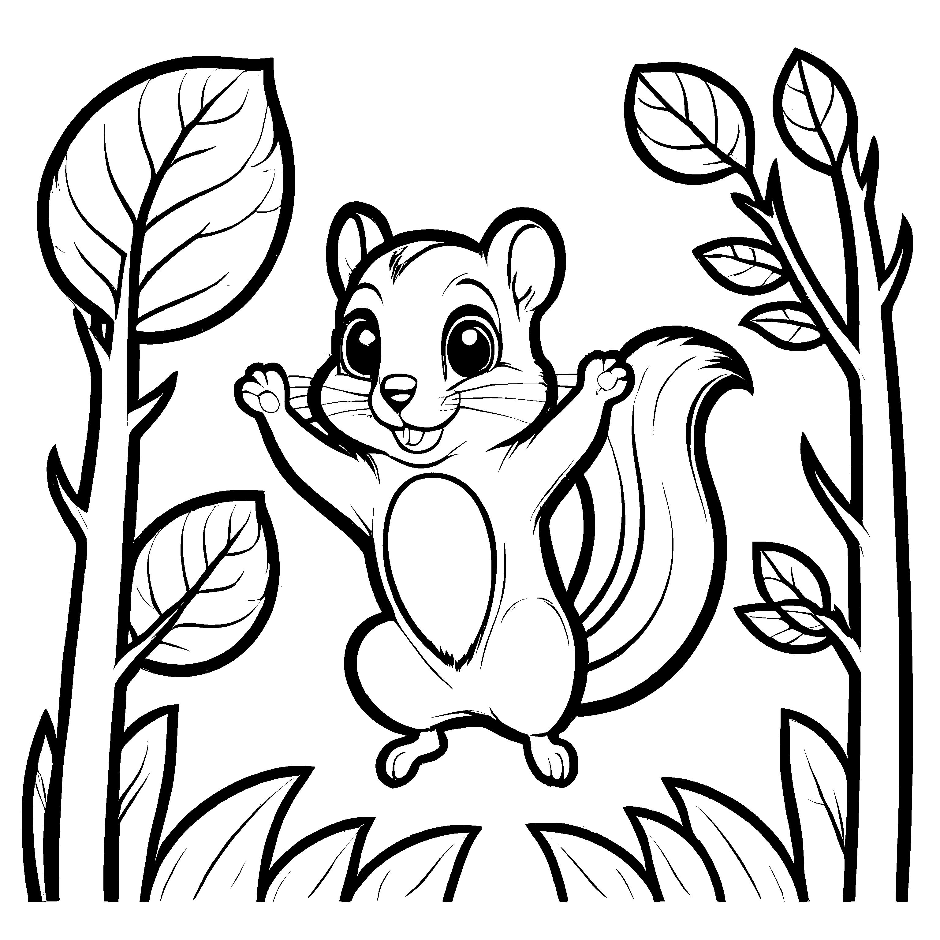 Zauberhafte Flughörnchen-Ausmalvorlage für Groß und Klein