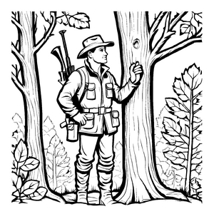 Farbenfrohe Jäger-Ausmalvorlage zum Entdecken und Gestalten