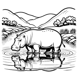 Lustiges Flusspferde-Ausmalbild für kleine Künstler