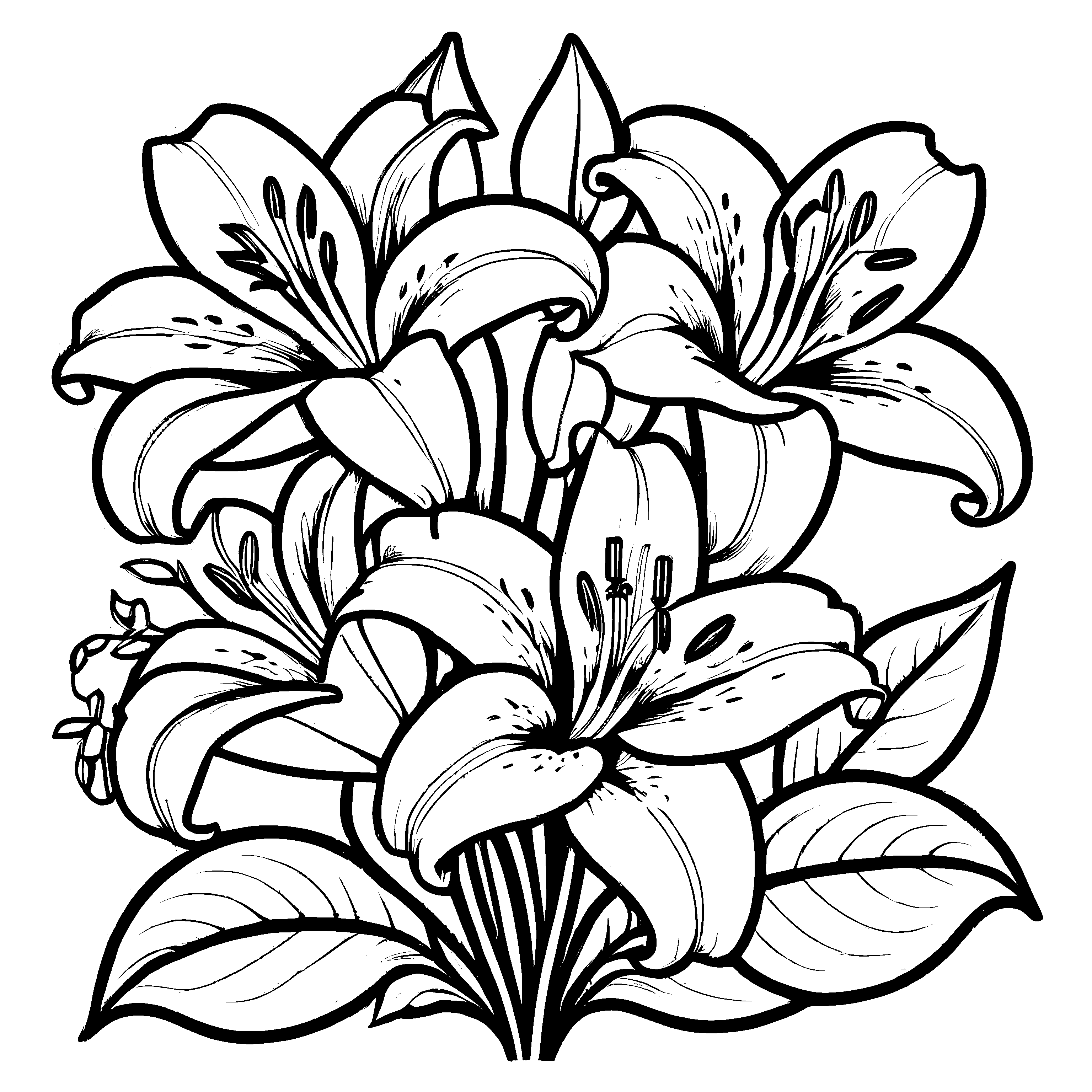 Verspieltes Lilien-Bastelmotiv zum Basteln und Malen