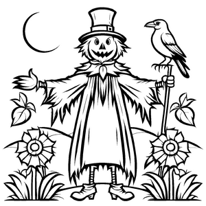 Wunderschönes Vogelscheuchen-Malbild zum fantasievollen Ausmalen