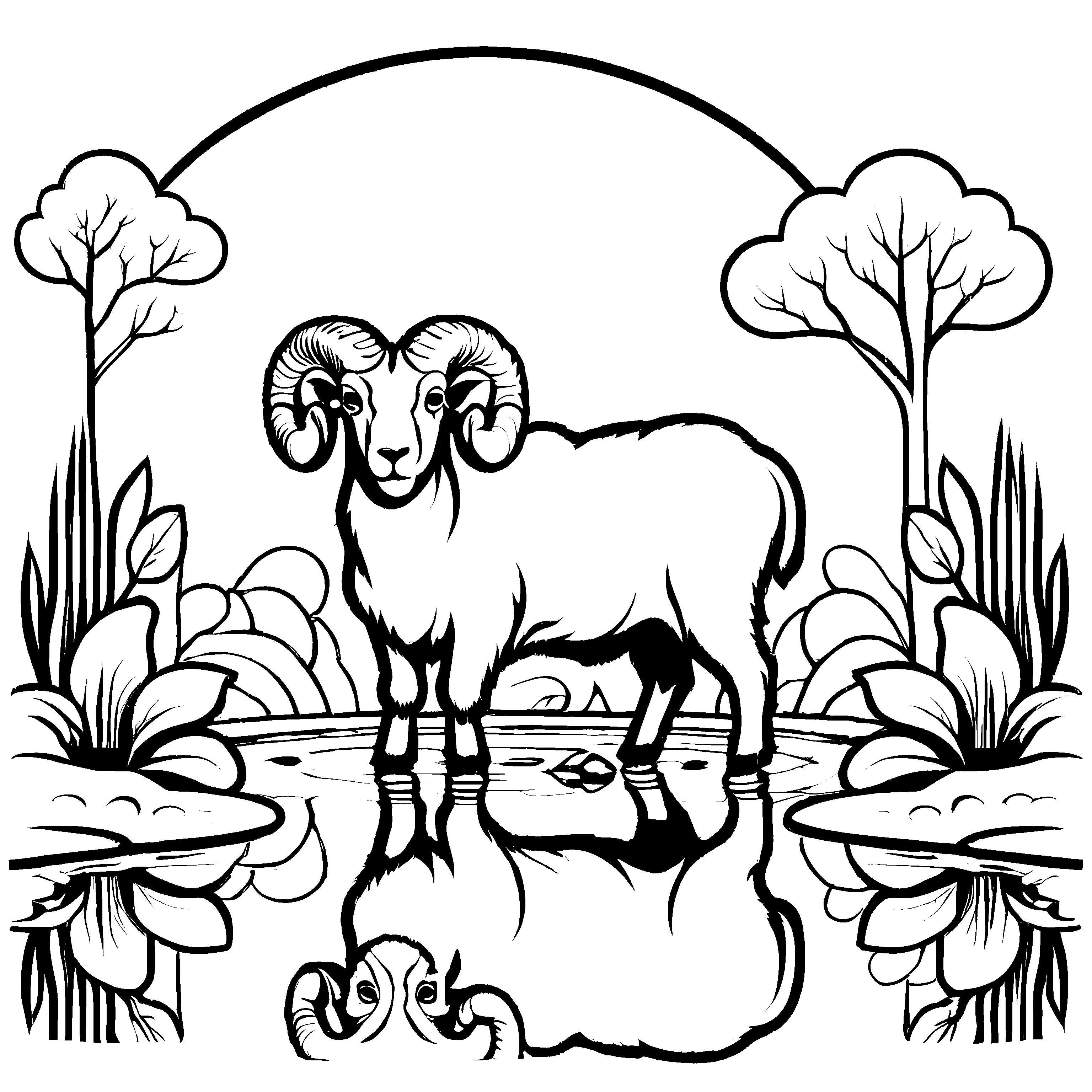 Wunderbare Hammel-Ausmalvorlage zum Basteln und Malen