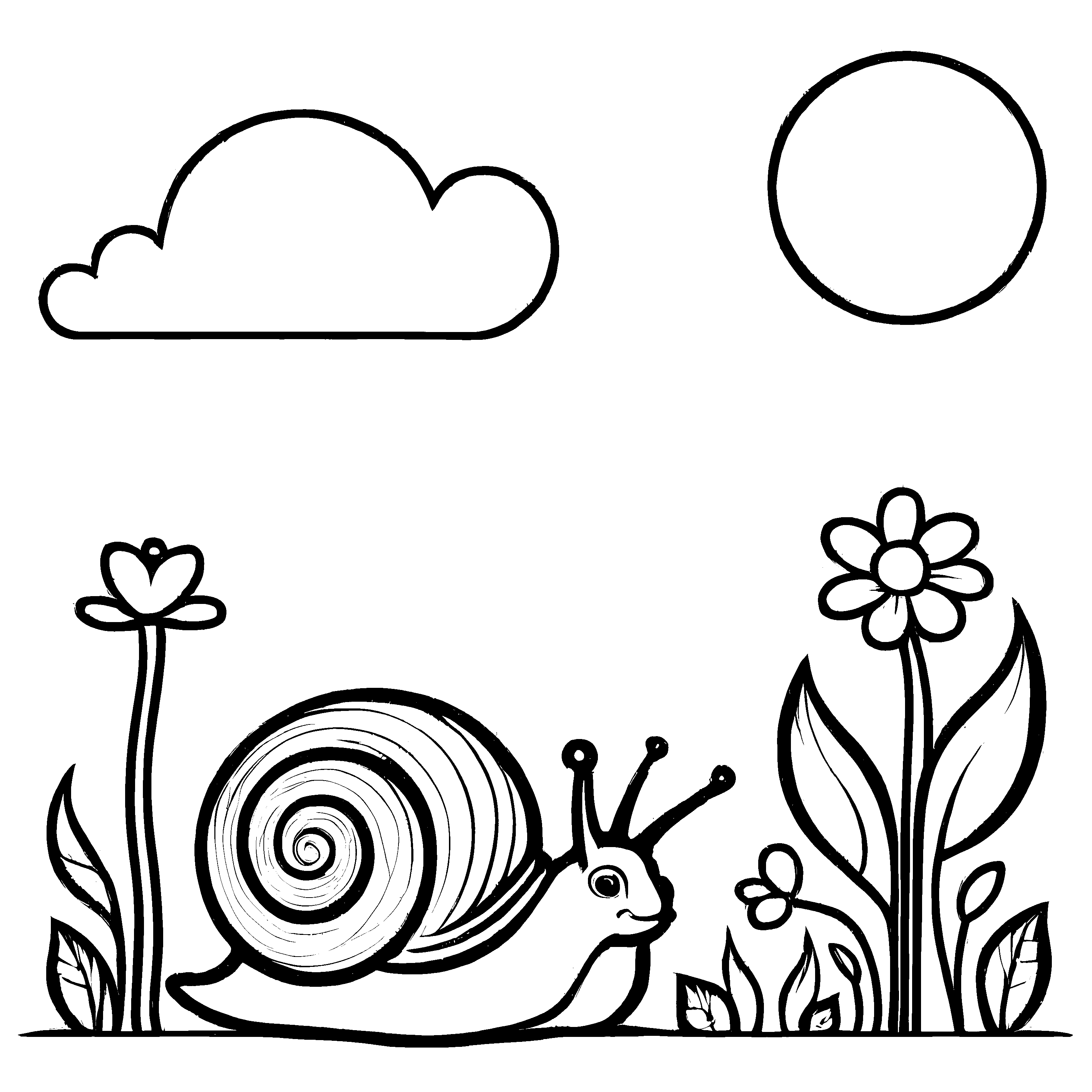 Fantasievolle Schnecken-Ausmalvorlage für kreative Kids