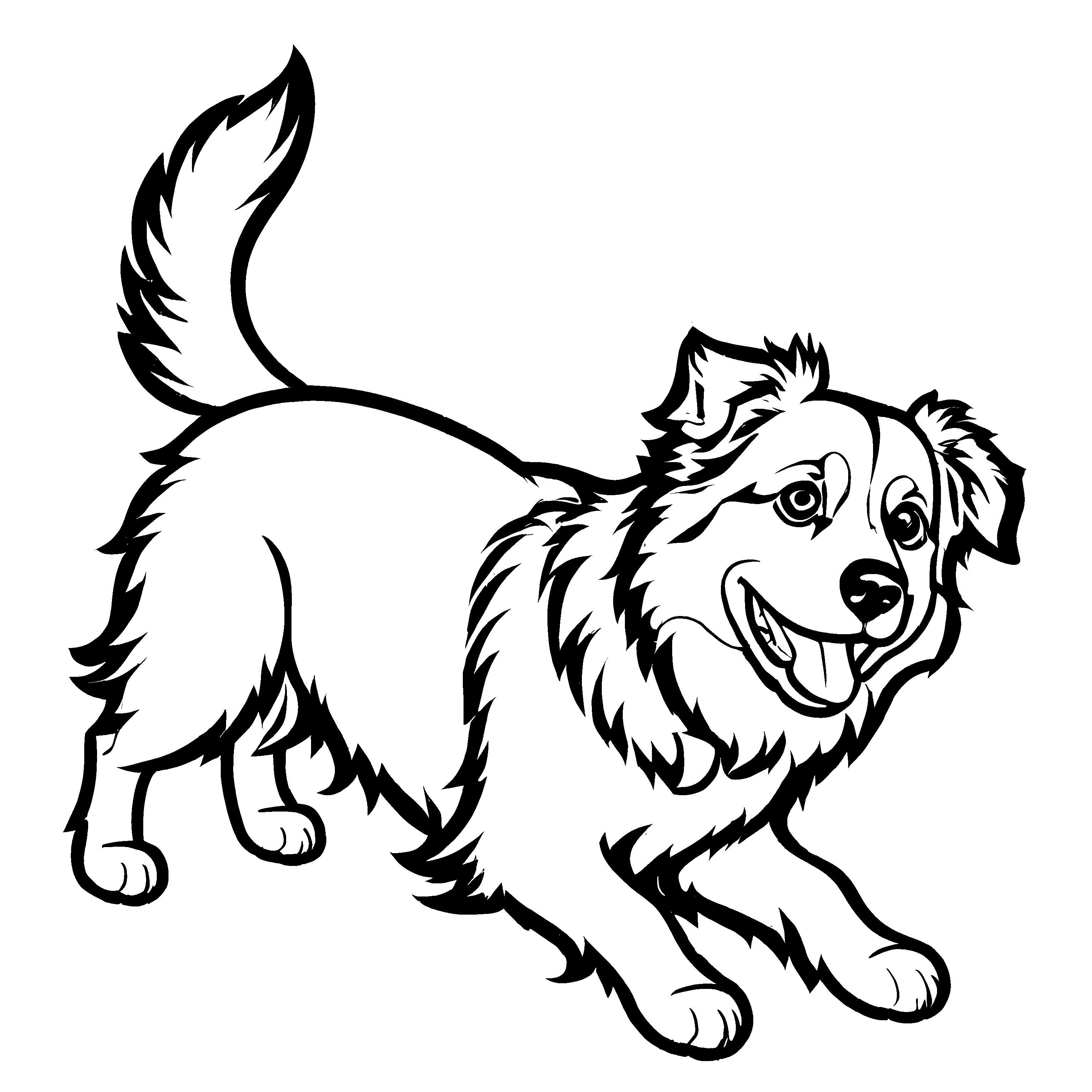 Verspieltes Australian Shepherds-Ausmalbild für Kinder