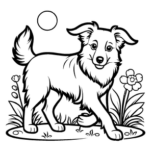 Liebevolle Border Collies-Ausmalvorlage für kleine Künstler