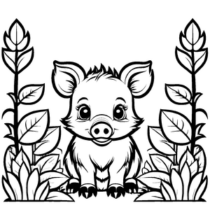 Detailreiche Wildschweine-Malvorlage zum fantasievollen Ausmalen