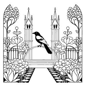 Interessante Elstern-Ausmalvorlage für den Bastelspaß