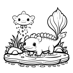 Fantasievolles Axolotl-Bastelmotiv zum kreativen Gestalten