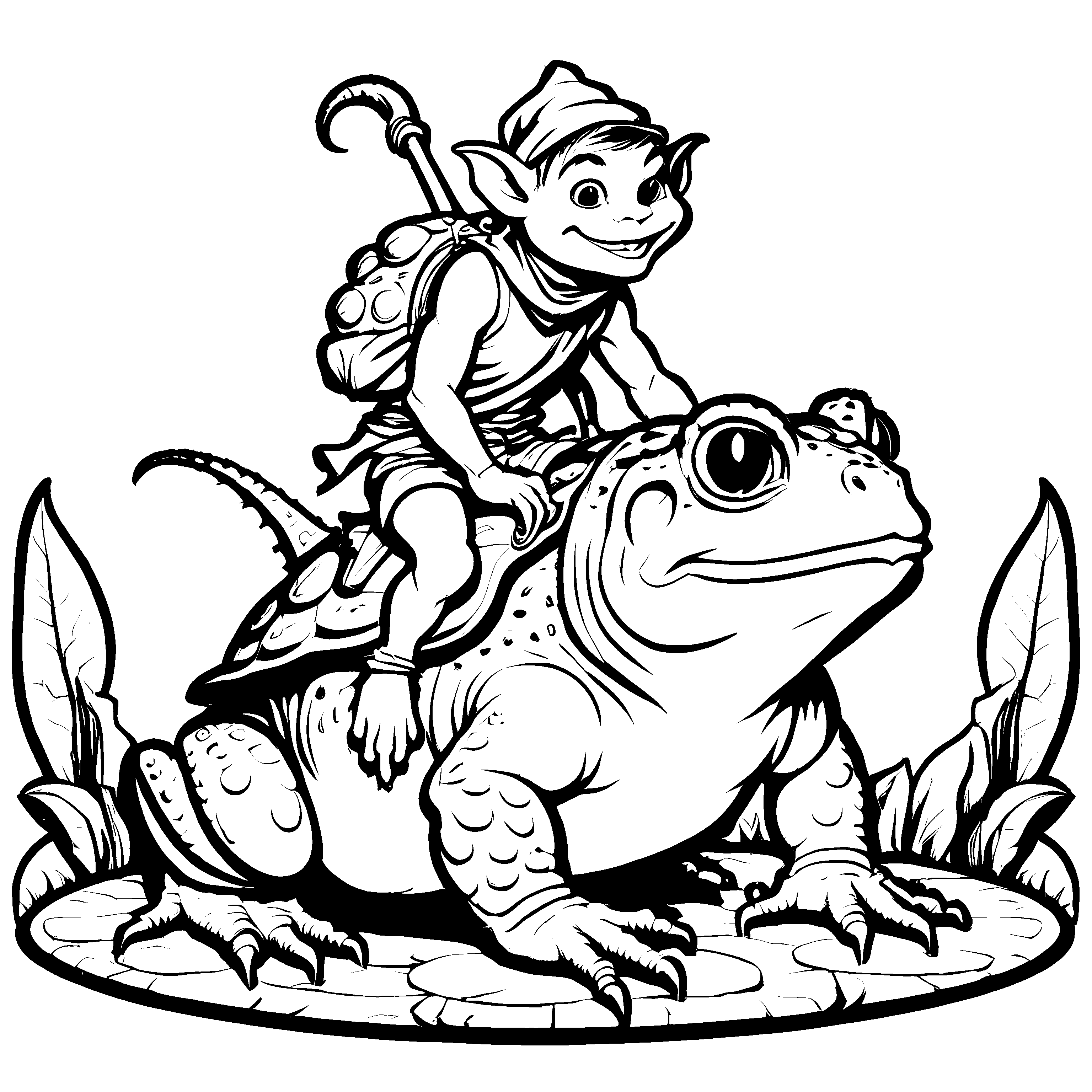 Fröhliches Goblins-Ausmalbild zum Basteln und Malen