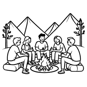 Spannendes Lagerfeuer-Ausmalbild für spannende Malzeit