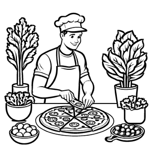 Liebevolle Pizzabäcker-Malvorlage für kleine Künstler