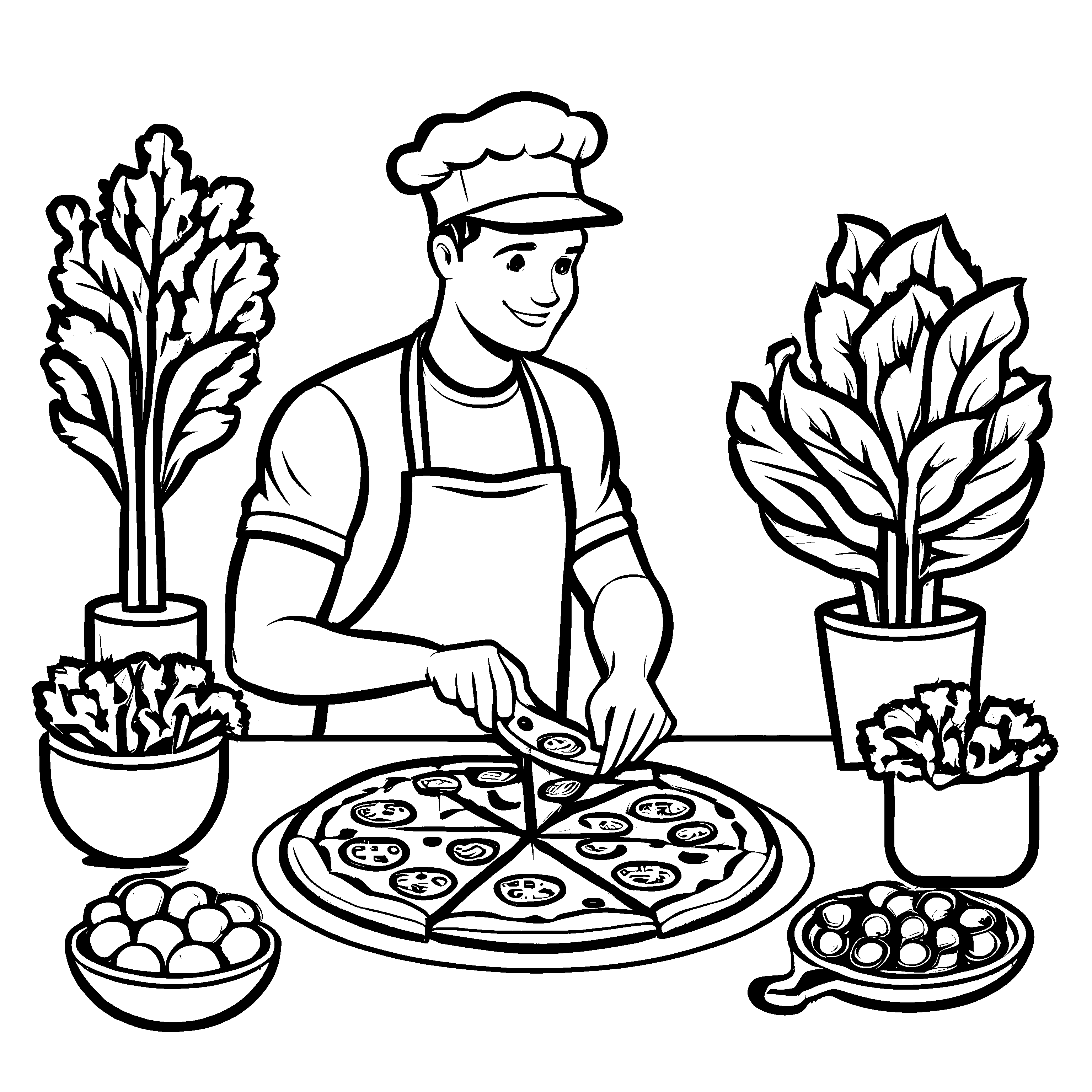 Liebevolle Pizzabäcker-Malvorlage für kleine Künstler
