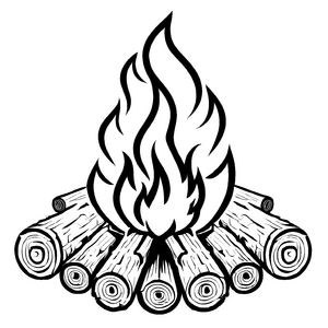Fantasievolles Lagerfeuer-Bastelmotiv zum fantasievollen Ausmalen
