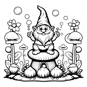 Fröhliche Gartenzwerge-Malvorlage für Kinder