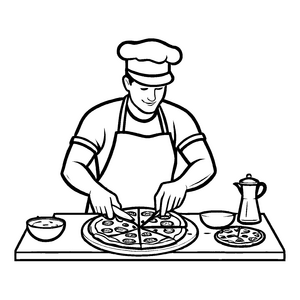 Buntes Pizzabäcker-Malbild für Groß und Klein