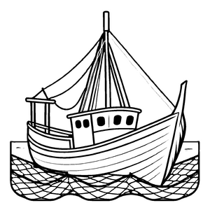 Märchenhafte Fischerboote-Malvorlage zum fantasievollen Ausmalen