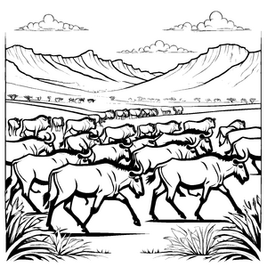 Liebevolle Gnus-Ausmalvorlage zum fantasievollen Ausmalen