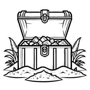 Lustige Schatztruhen-Malvorlage zum Basteln und Malen