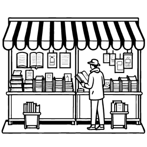 Niedliches Buchverkäufer-Ausmalbild für kleine Künstler