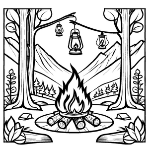 Spannendes Lagerfeuer-Ausmalbild zum fantasievollen Ausmalen