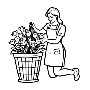 Spannende Blumenhändler-Malvorlage zum fantasievollen Ausmalen