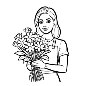Verspieltes Blumenhändler-Bastelmotiv für kreative Malstunden