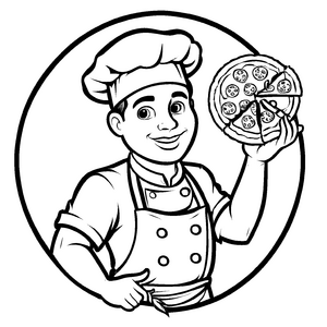 Fröhliches Pizzabäcker-Ausmalbild für Kinder