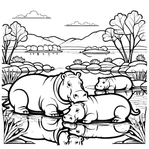Lustiges Nilpferde-Ausmalbild für Groß und Klein