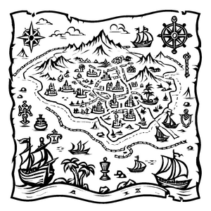 Fantasievolles Schatzkarten-Malbild für den Bastelspaß